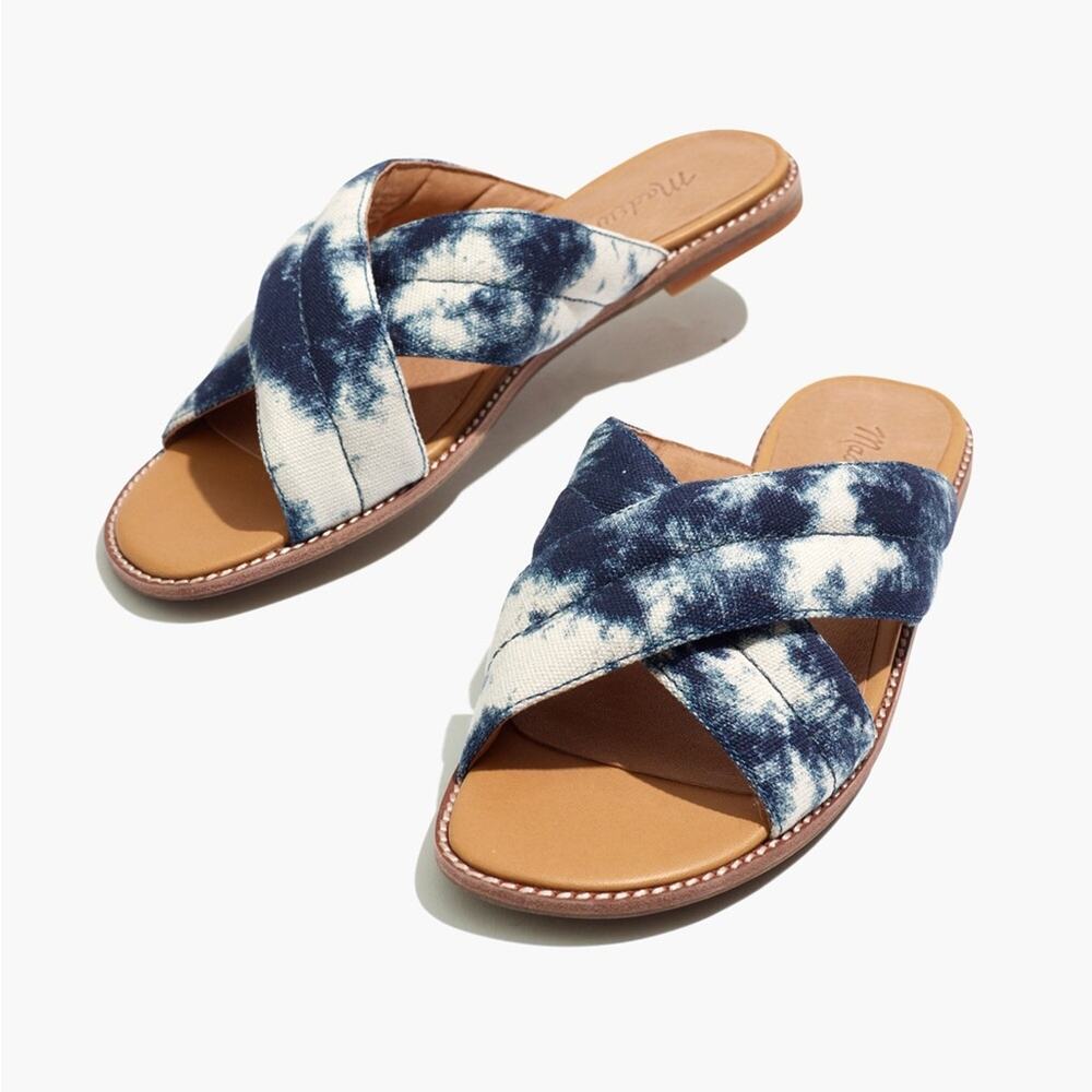 Madewell Skylar Slide Sandals Tie Dye Blue Criss Cross Straps Size 7